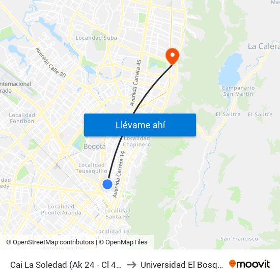 Cai La Soledad (Ak 24 - Cl 40) to Universidad El Bosque map