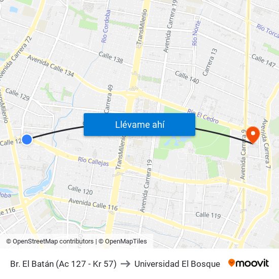 Br. El Batán (Ac 127 - Kr 57) to Universidad El Bosque map