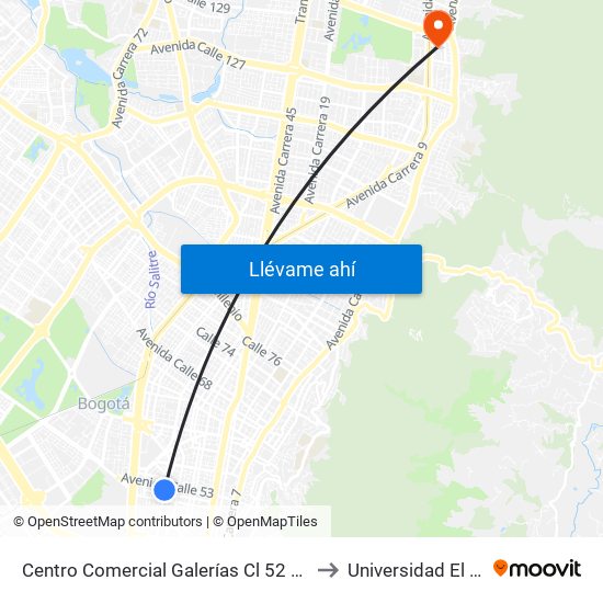 Centro Comercial Galerías Cl 52 (Ak 24 - Cl 52) to Universidad El Bosque map