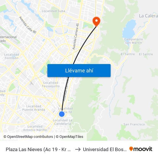 Plaza Las Nieves (Ac 19 - Kr 9) (A) to Universidad El Bosque map