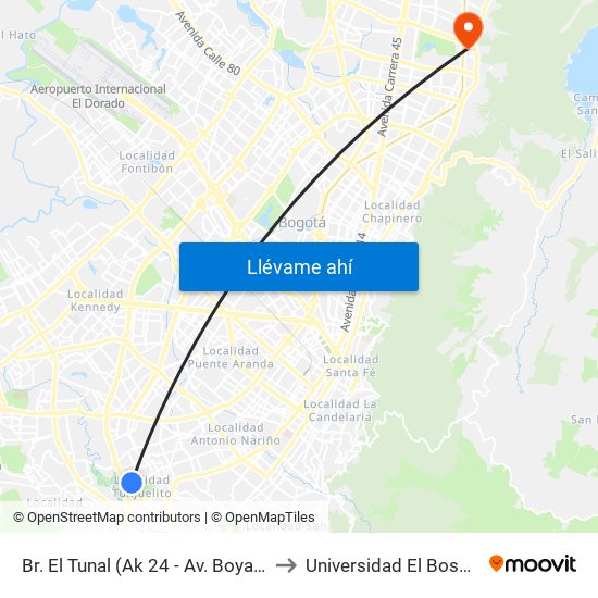 Br. El Tunal (Ak 24 - Av. Boyacá) to Universidad El Bosque map