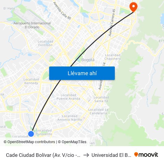 Cade Ciudad Bolívar (Av. V/cio - Tv 34) (B) to Universidad El Bosque map
