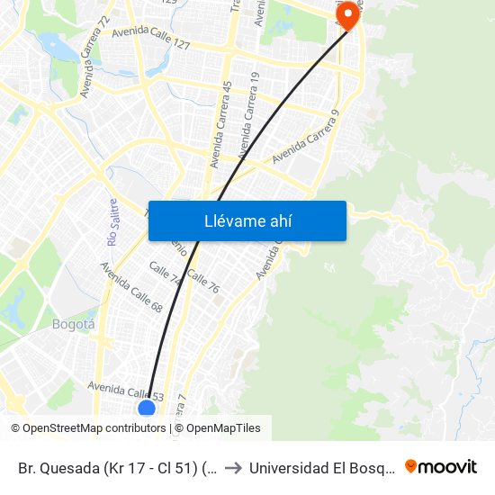 Br. Quesada (Kr 17 - Cl 51) (A) to Universidad El Bosque map