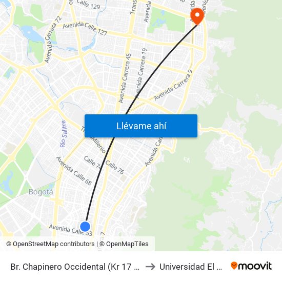 Br. Chapinero Occidental  (Kr 17 - Cl 54a) (A) to Universidad El Bosque map