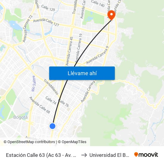 Estación Calle 63 (Ac 63 - Av. Caracas) to Universidad El Bosque map