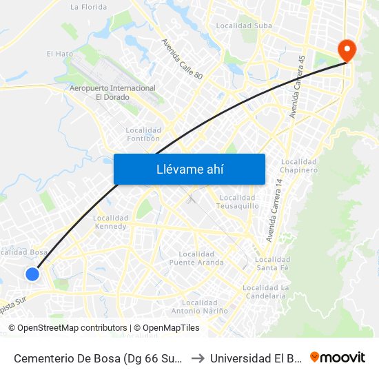 Cementerio De Bosa (Dg 66 Sur - Tv 80a) to Universidad El Bosque map