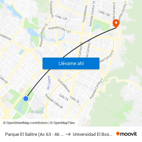 Parque El Salitre (Ac 63 - Ak 68) to Universidad El Bosque map