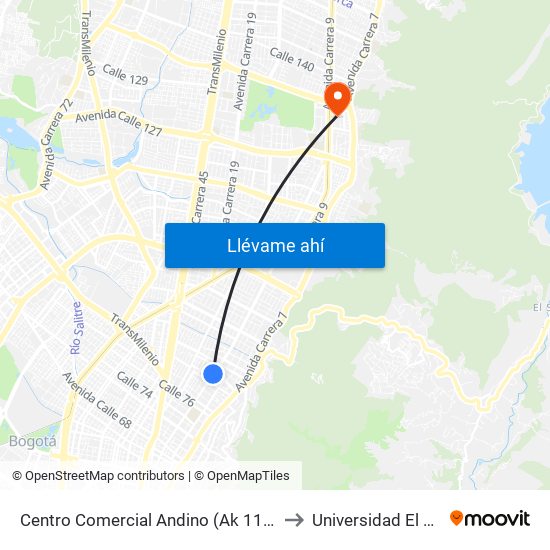Centro Comercial Andino (Ak 11 - Ac 82) (A) to Universidad El Bosque map