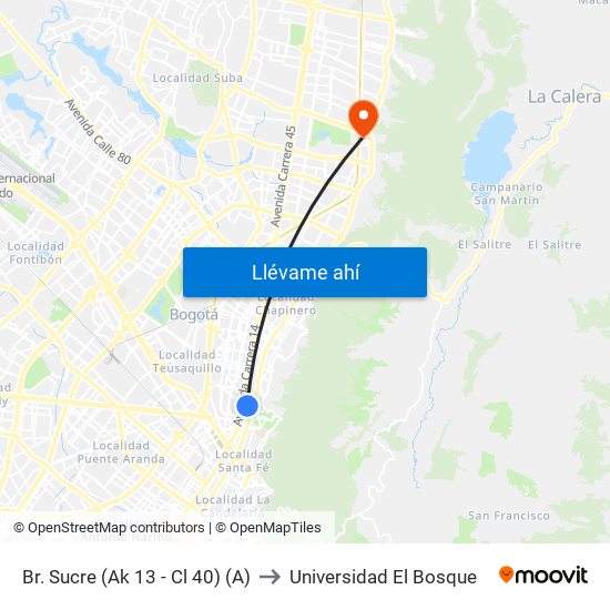 Br. Sucre (Ak 13 - Cl 40) (A) to Universidad El Bosque map