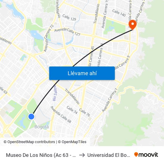 Museo De Los Niños (Ac 63 - Kr 65) to Universidad El Bosque map