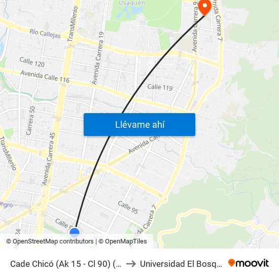 Cade Chicó (Ak 15 - Cl 90) (A) to Universidad El Bosque map