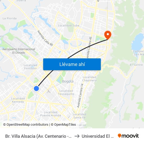 Br. Villa Alsacia (Av. Centenario - Av. Boyacá) to Universidad El Bosque map