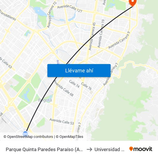 Parque Quinta Paredes Paraíso (Av. Esperanza - Kr 44) to Universidad El Bosque map