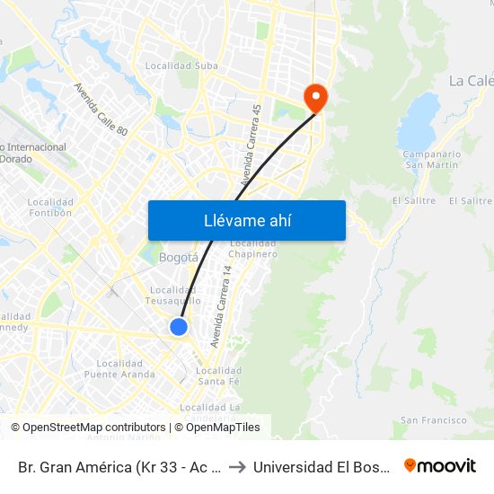 Br. Gran América (Kr 33 - Ac 26) to Universidad El Bosque map