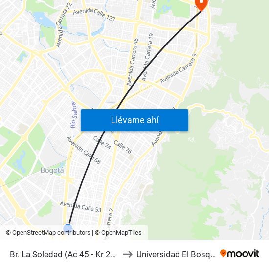 Br. La Soledad (Ac 45 - Kr 27a) to Universidad El Bosque map
