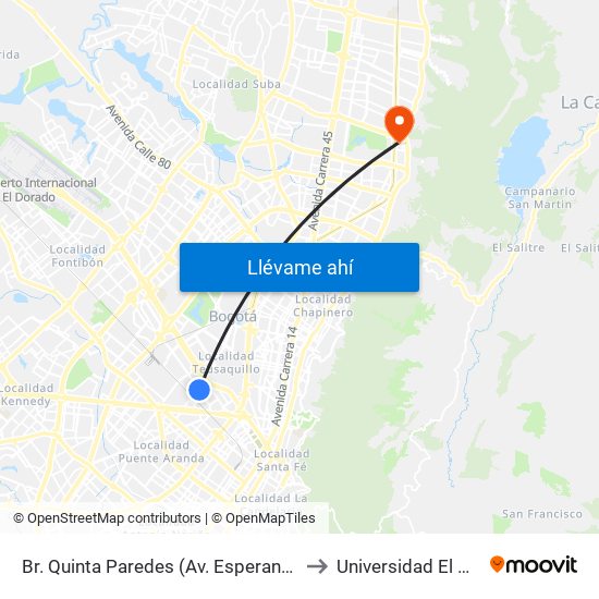 Br. Quinta Paredes (Av. Esperanza - Kr 44a) to Universidad El Bosque map