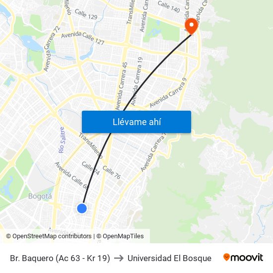 Br. Baquero (Ac 63 - Kr 19) to Universidad El Bosque map