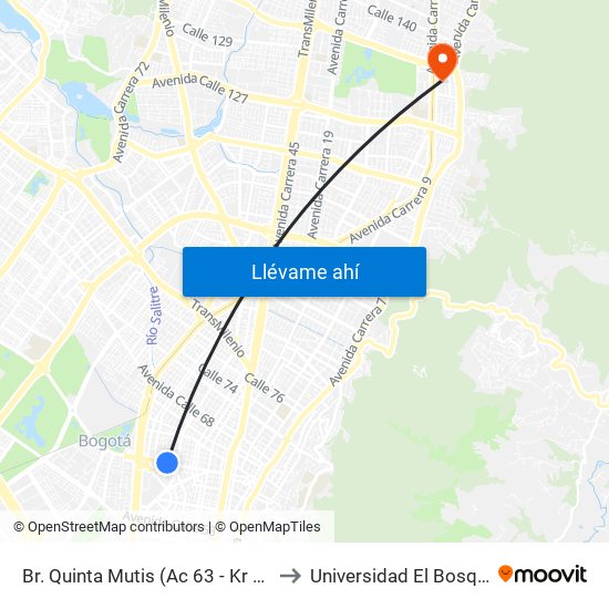 Br. Quinta Mutis (Ac 63 - Kr 26) to Universidad El Bosque map