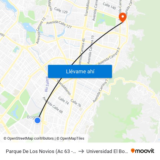 Parque De Los Novios (Ac 63 - Kr 45) to Universidad El Bosque map