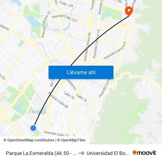 Parque La Esmeralda (Ak 50 - Cl 45) to Universidad El Bosque map