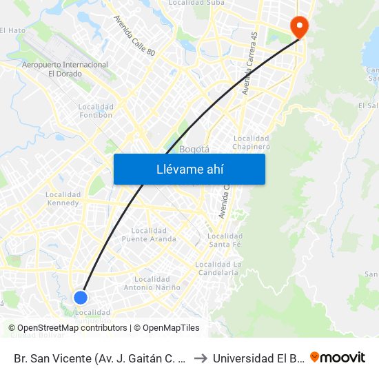 Br. San Vicente (Av. J. Gaitán C. - Cl 54 Sur) to Universidad El Bosque map