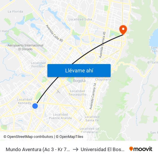 Mundo Aventura (Ac 3 - Kr 71c) to Universidad El Bosque map