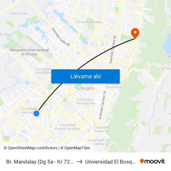 Br. Mandalay (Dg 5a - Kr 72a) to Universidad El Bosque map