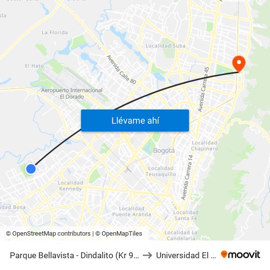 Parque Bellavista - Dindalito (Kr 95 - Cl 42b Sur) to Universidad El Bosque map