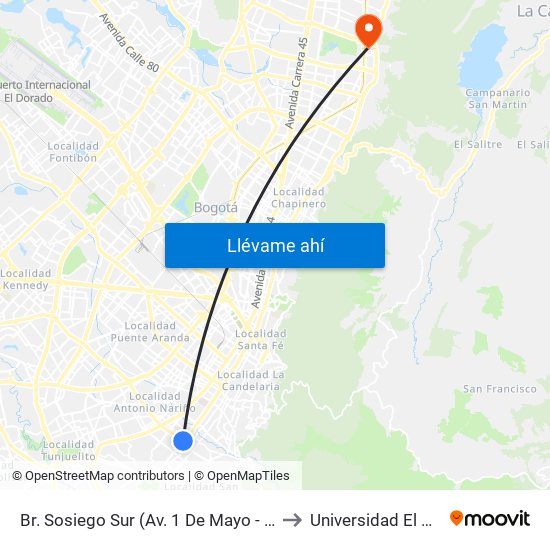 Br. Sosiego Sur (Av. 1 De Mayo - Kr 10a) (A) to Universidad El Bosque map