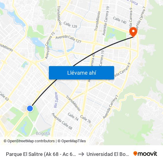 Parque El Salitre (Ak 68 - Ac 63) (A) to Universidad El Bosque map