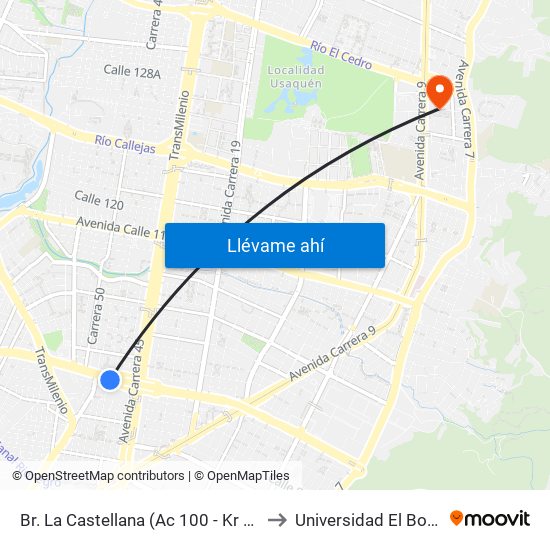 Br. La Castellana (Ac 100 - Kr 45) (A) to Universidad El Bosque map