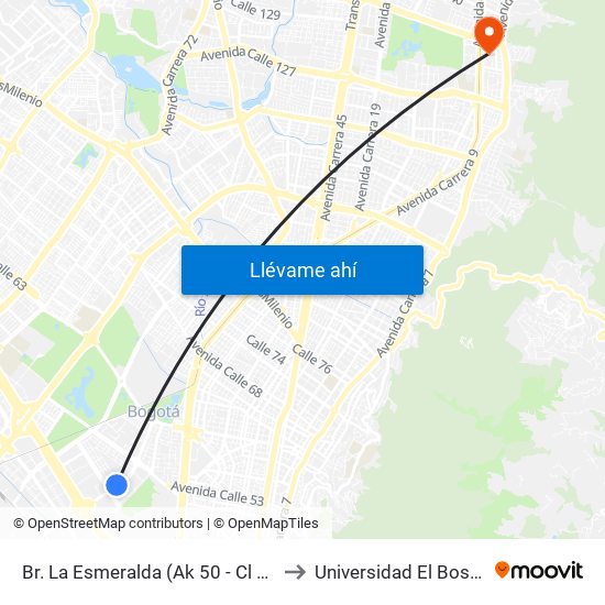 Br. La Esmeralda (Ak 50 - Cl 44b) to Universidad El Bosque map
