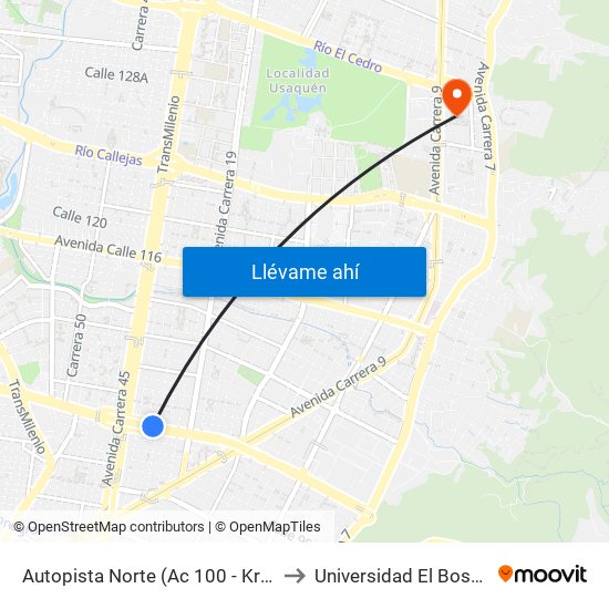 Autopista Norte (Ac 100 - Kr 21) to Universidad El Bosque map