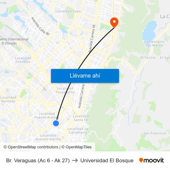 Br. Veraguas (Ac 6 - Ak 27) to Universidad El Bosque map
