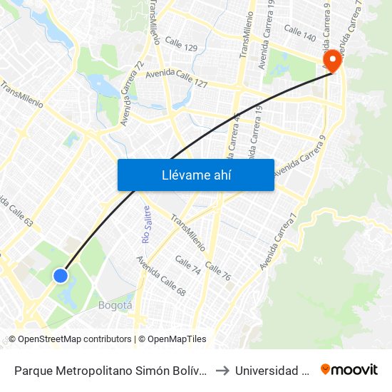 Parque Metropolitano Simón Bolívar  (Ak 68 - Cl 51) (A) to Universidad El Bosque map