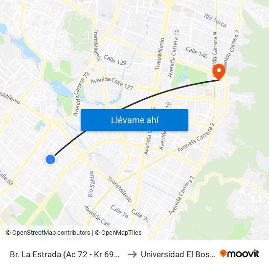 Br. La Estrada (Ac 72 - Kr 69k) (A) to Universidad El Bosque map