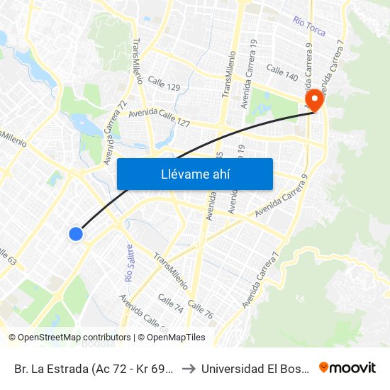 Br. La Estrada (Ac 72 - Kr 69) (A) to Universidad El Bosque map