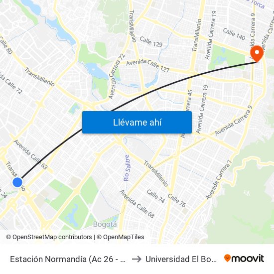 Estación Normandía (Ac 26 - Kr 74) to Universidad El Bosque map