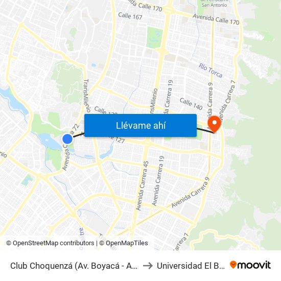 Club Choquenzá (Av. Boyacá - Ac 127) (A) to Universidad El Bosque map