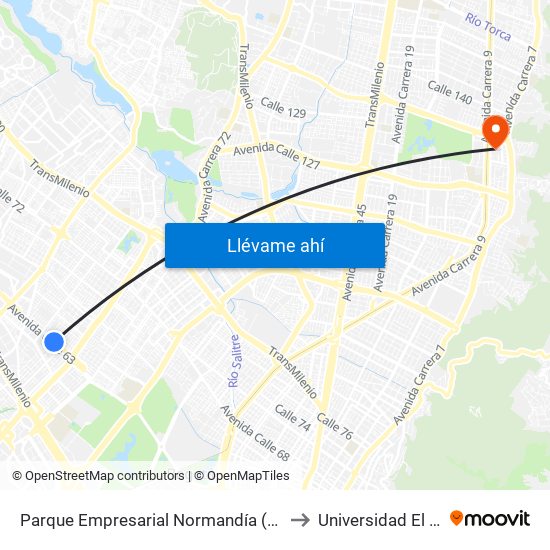 Parque Empresarial Normandía (Ac 63 - Kr 73a) to Universidad El Bosque map