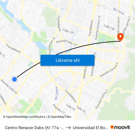 Centro Renacer Dabs (Kr 77a - Cl 64j) to Universidad El Bosque map