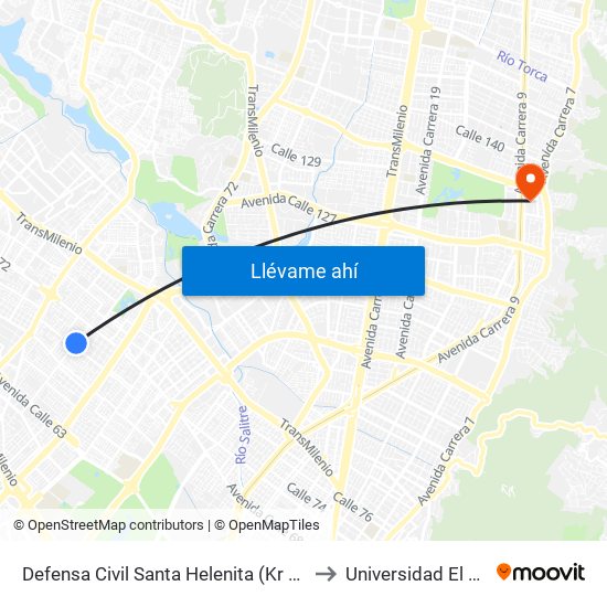 Defensa Civil Santa Helenita (Kr 77a - Cl 69a) to Universidad El Bosque map