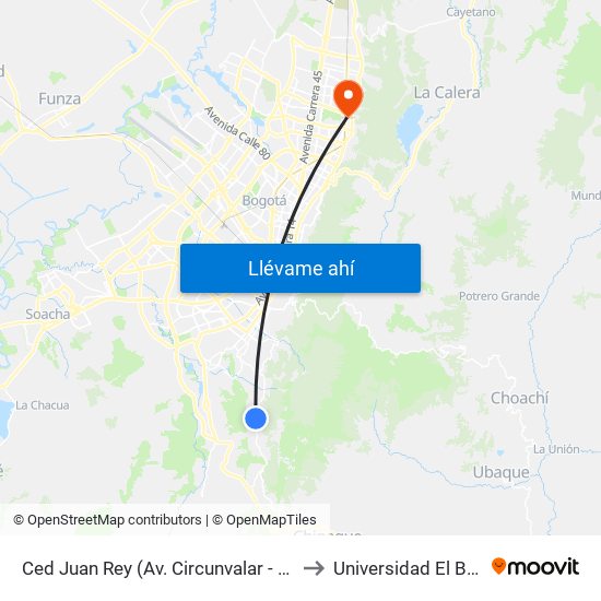 Ced Juan Rey (Av. Circunvalar - Cl 70 Sur) to Universidad El Bosque map