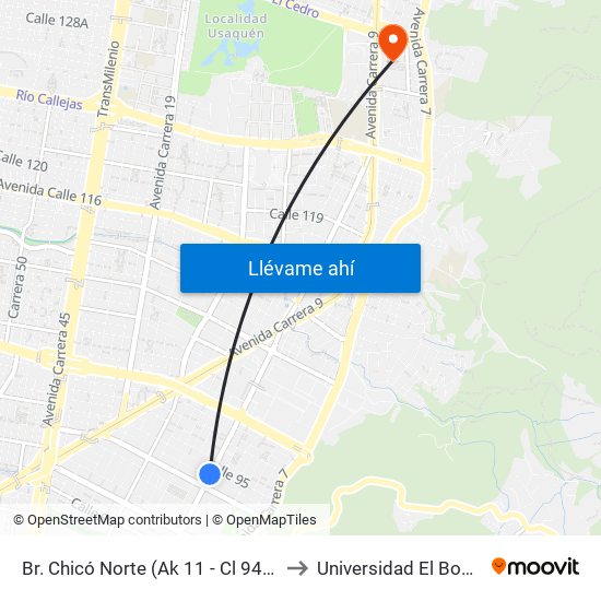 Br. Chicó Norte (Ak 11 - Cl 94a) (A) to Universidad El Bosque map