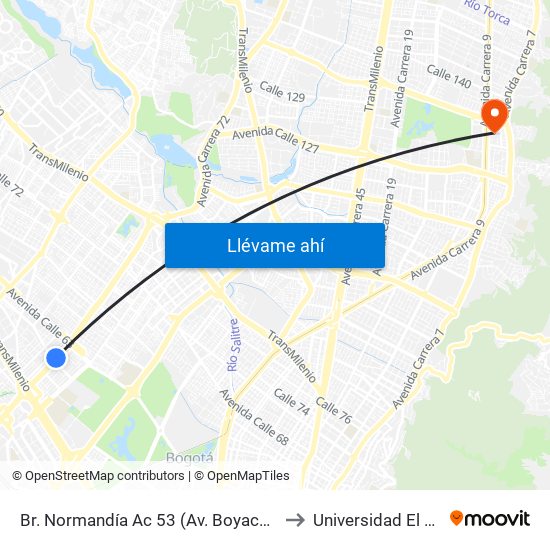 Br. Normandía Ac 53 (Av. Boyacá - Ac 53) (A) to Universidad El Bosque map