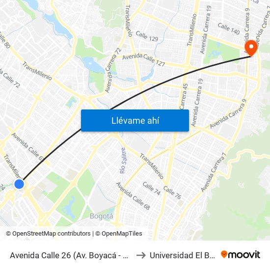Avenida Calle 26 (Av. Boyacá - Ac 26) (A) to Universidad El Bosque map