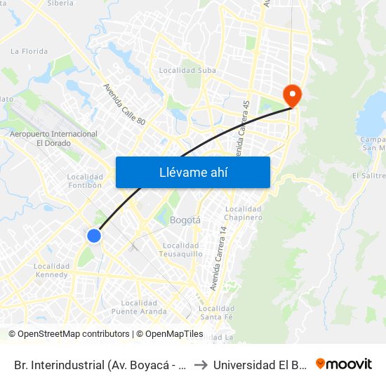 Br. Interindustrial (Av. Boyacá - Cl 13) (A) to Universidad El Bosque map