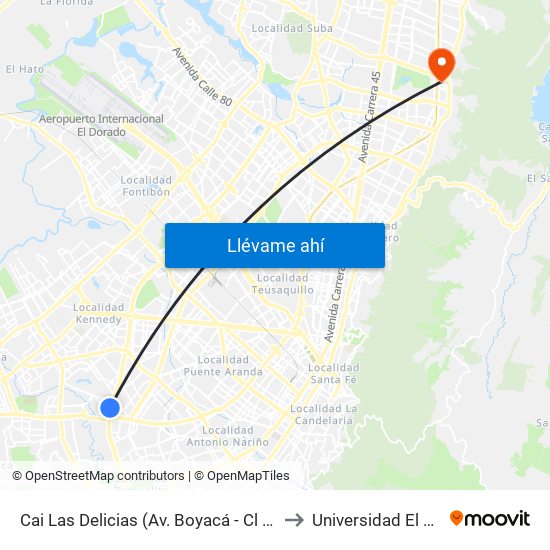 Cai Las Delicias (Av. Boyacá - Cl 43c Sur) (A) to Universidad El Bosque map