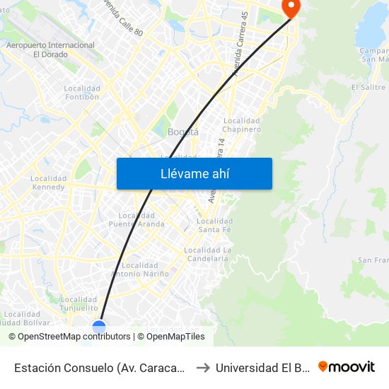 Estación Consuelo (Av. Caracas - Kr 12a) to Universidad El Bosque map