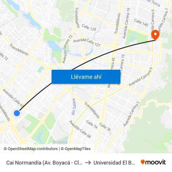 Cai Normandía (Av. Boyacá - Cl 52) (A) to Universidad El Bosque map